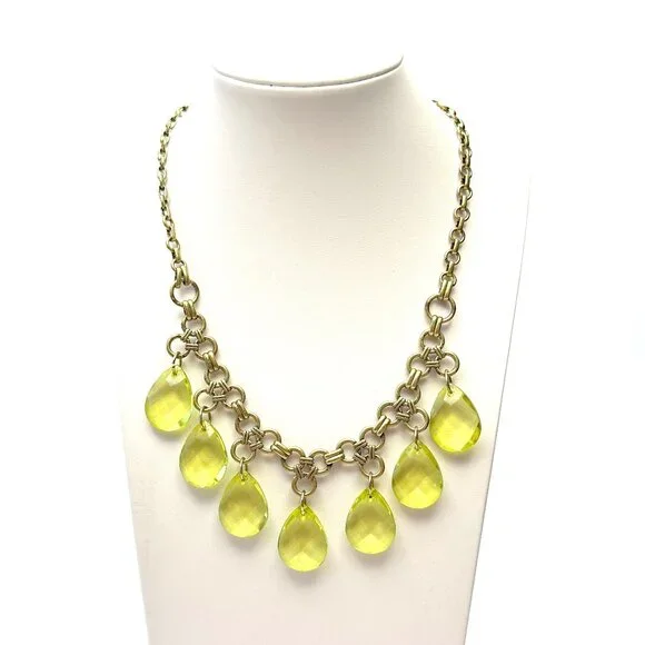 Lia Sophia Statement Bib Necklace with Lime Faceted Crystal Drops — Y2K EUC - Picture 1 of 8
